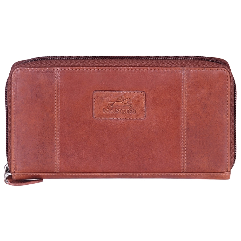 MANCINI Casablanca Clutch Zippered Leather Wallet Cognac L 7.5” x D 1″ x H 4.25”
